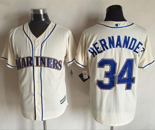 Mariners #34 Felix Hernandez Cream New Cool Base Stitched MLB Jersey - Click Image to Close